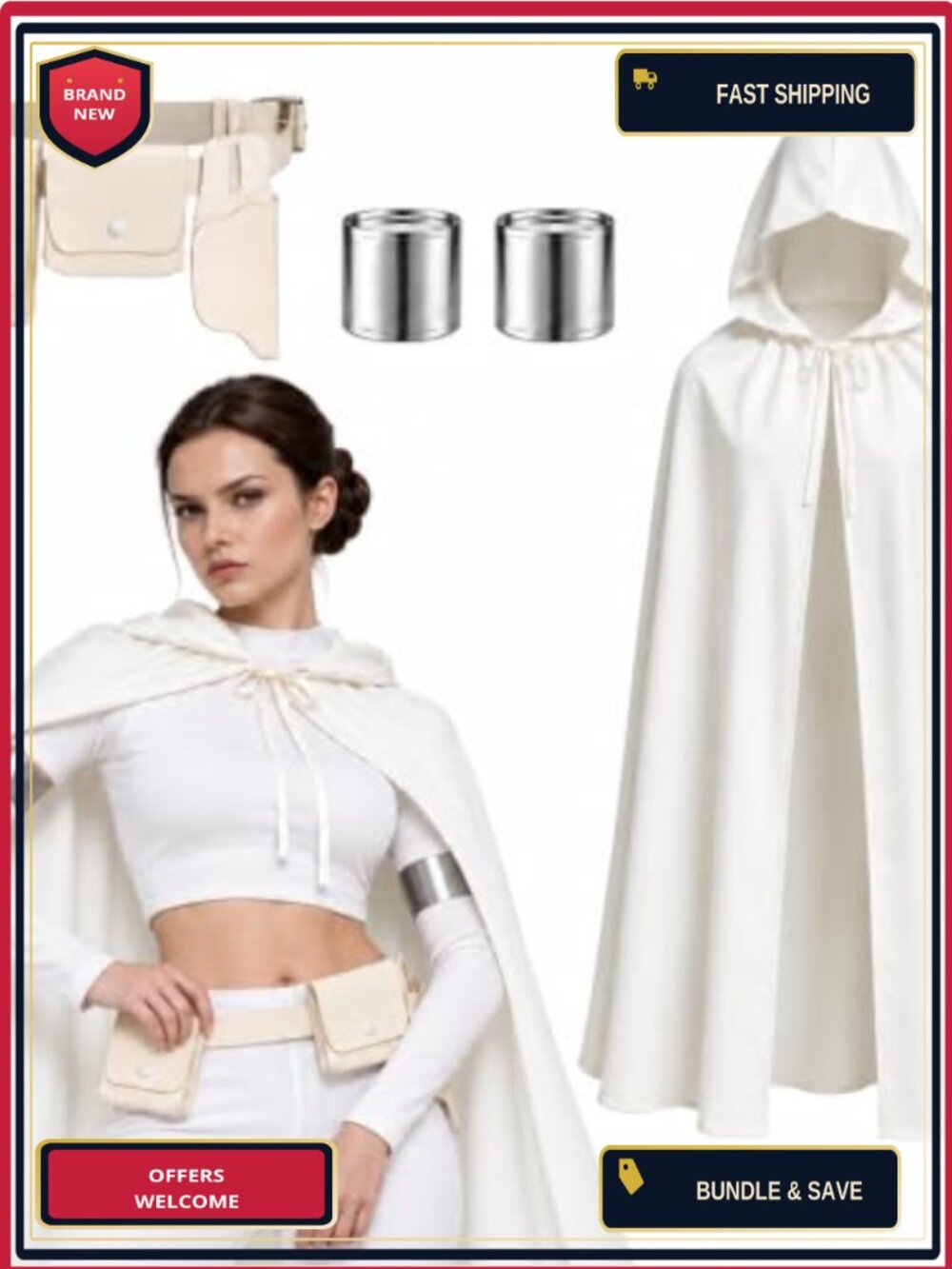 Womens Galactic Senator Costume Set Cape Belt Bracelets Cosplay Halloween